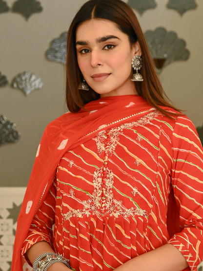 Naina Leheriya Printed Sequinned Kurta With Trousers & Dupatta