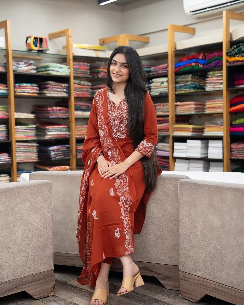 Cotton Printed Kurta Pant Dupatta Set With Embroidery